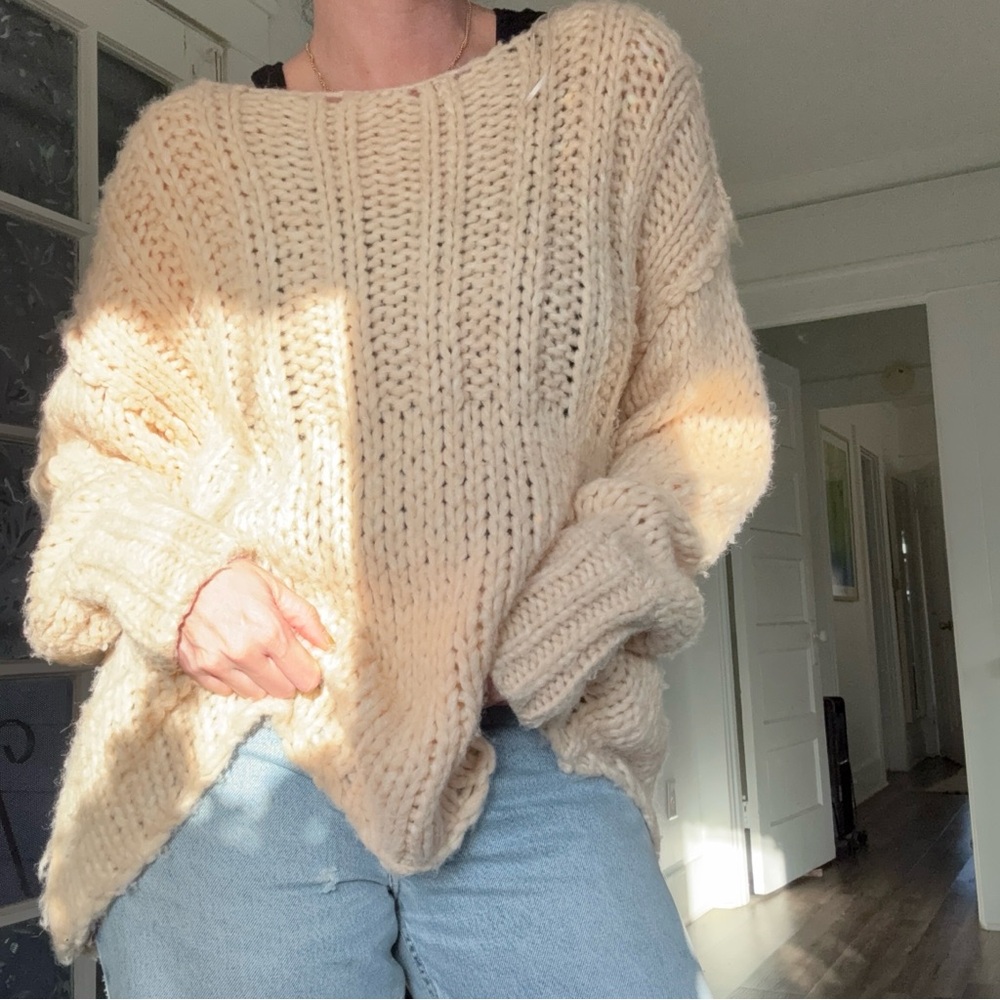 Free People Cream Chunky Knit Sweater XS